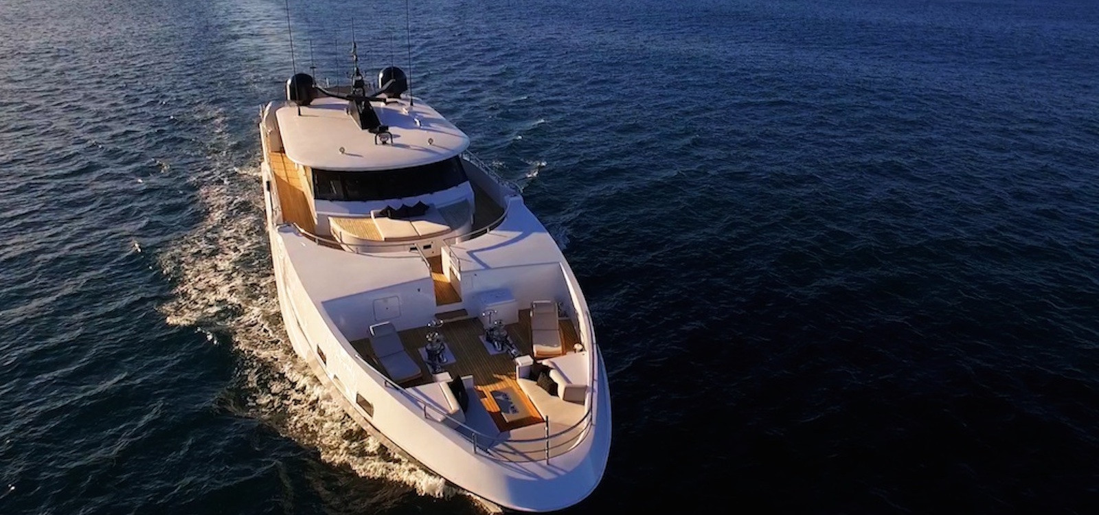Aerial bow view of Sahana luxury boat hire