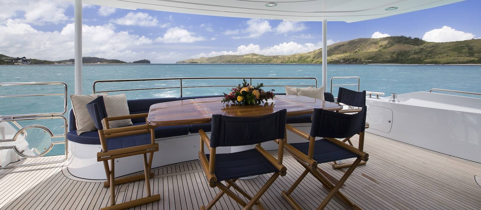 Aft deck on luxury boat hire on Alani
