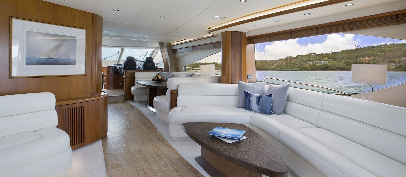 Spacious lounge on Alani luxury boat hire