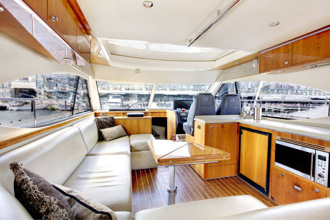 Bright and Sunny interior of Seaduced luxury boat hire