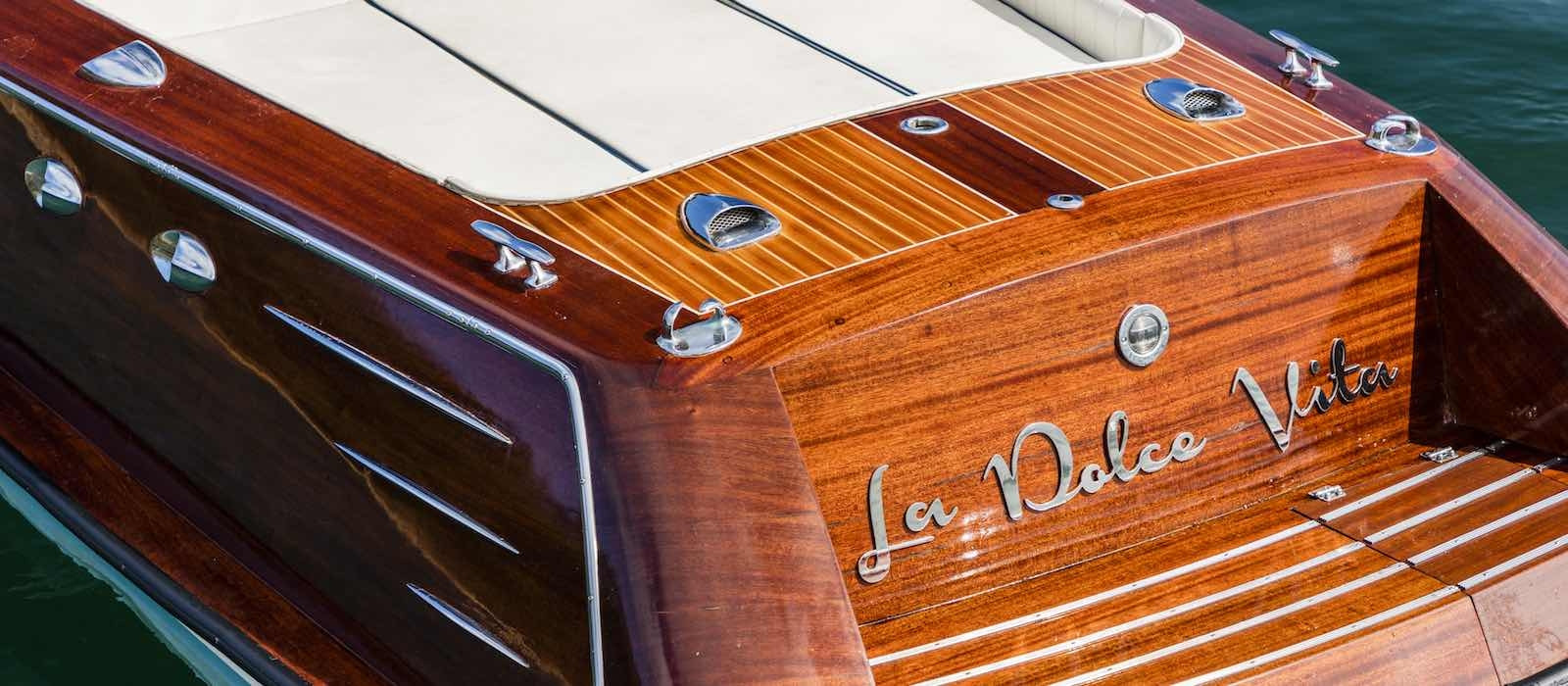 Close up image of La Dolce Vita luxury boat hire