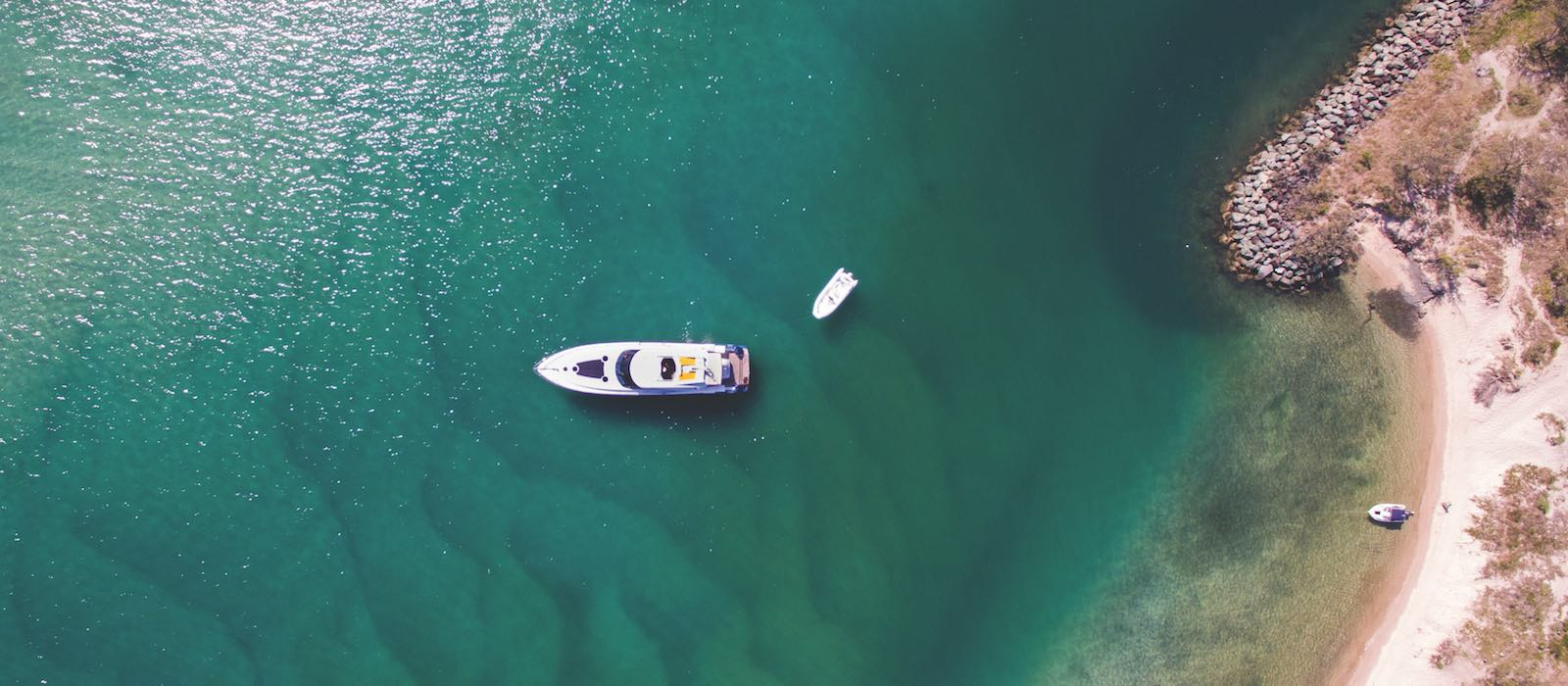 Aerial view of Crystal Blue luxury boat hire