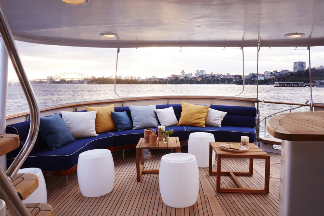 luxury boat hire on Hiilani sunset on aft deck