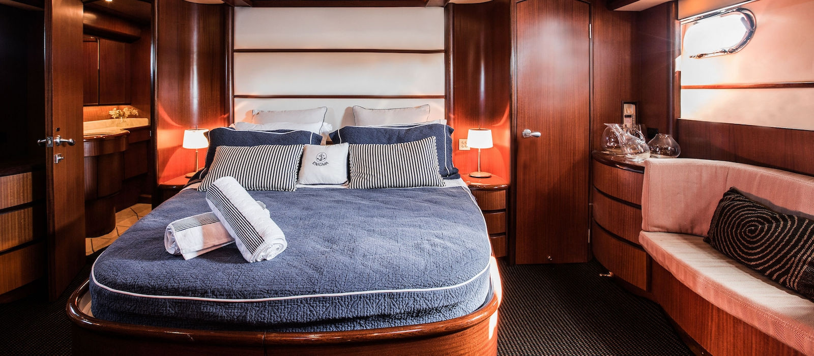 Master Stateroom on Enigma luxury boat hire