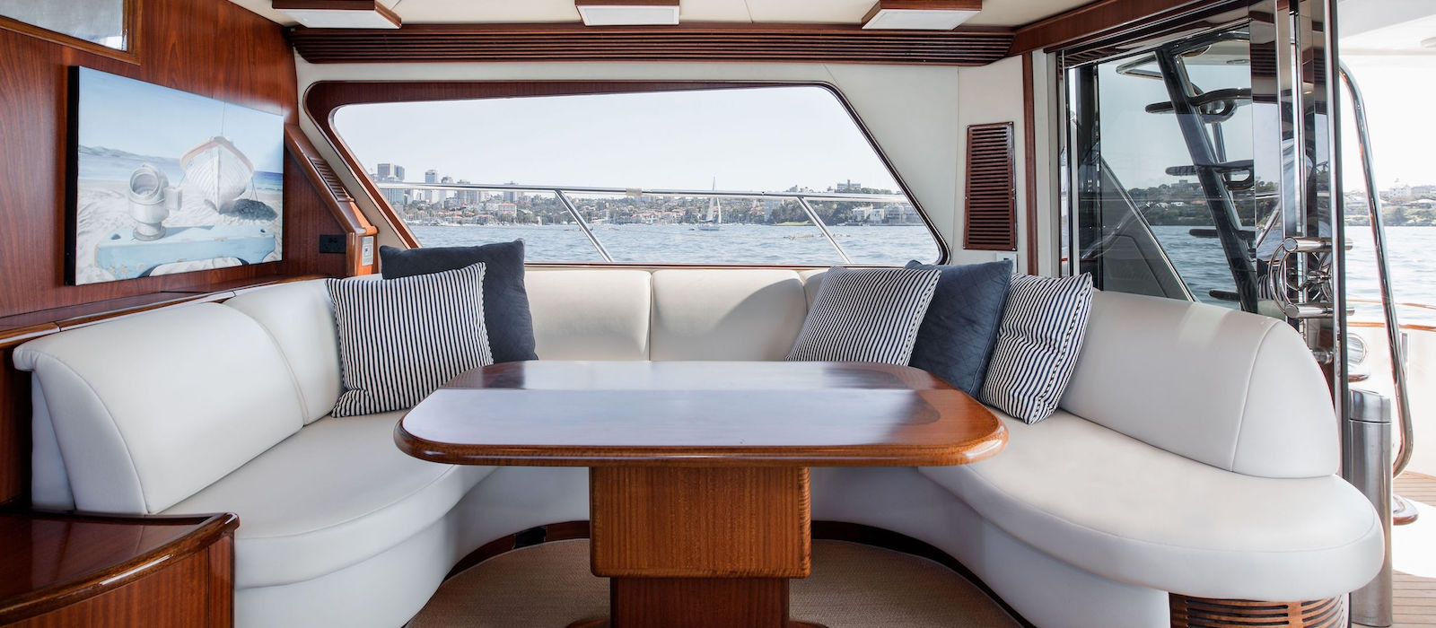 Comfortable seating on Enigma luxury boat hire