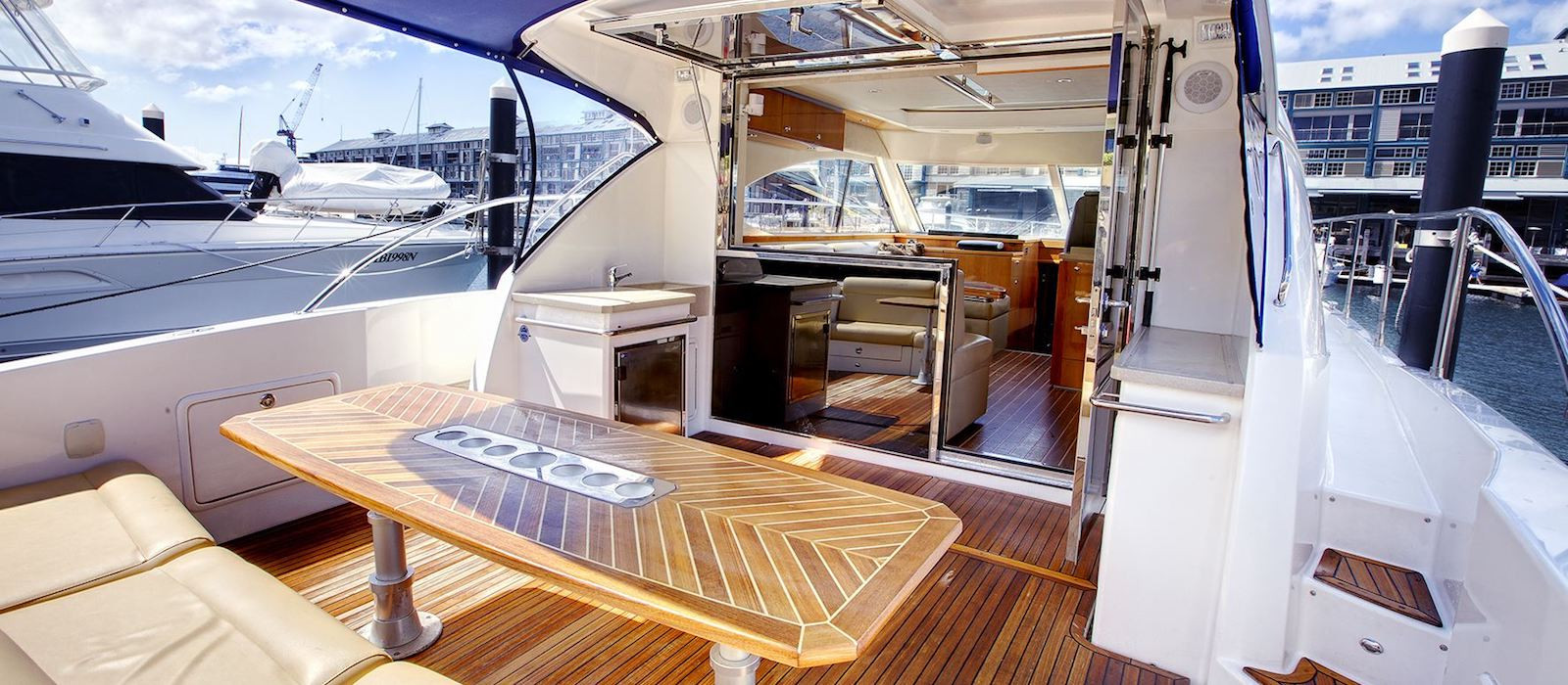 luxury boat hire on Seaduction top deck lounge