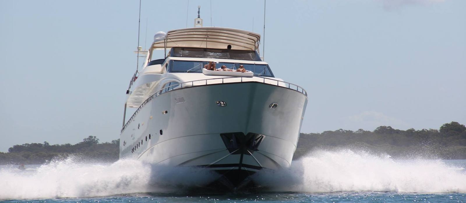 Cruising bow view of luxury boat hire on Lady Pamela