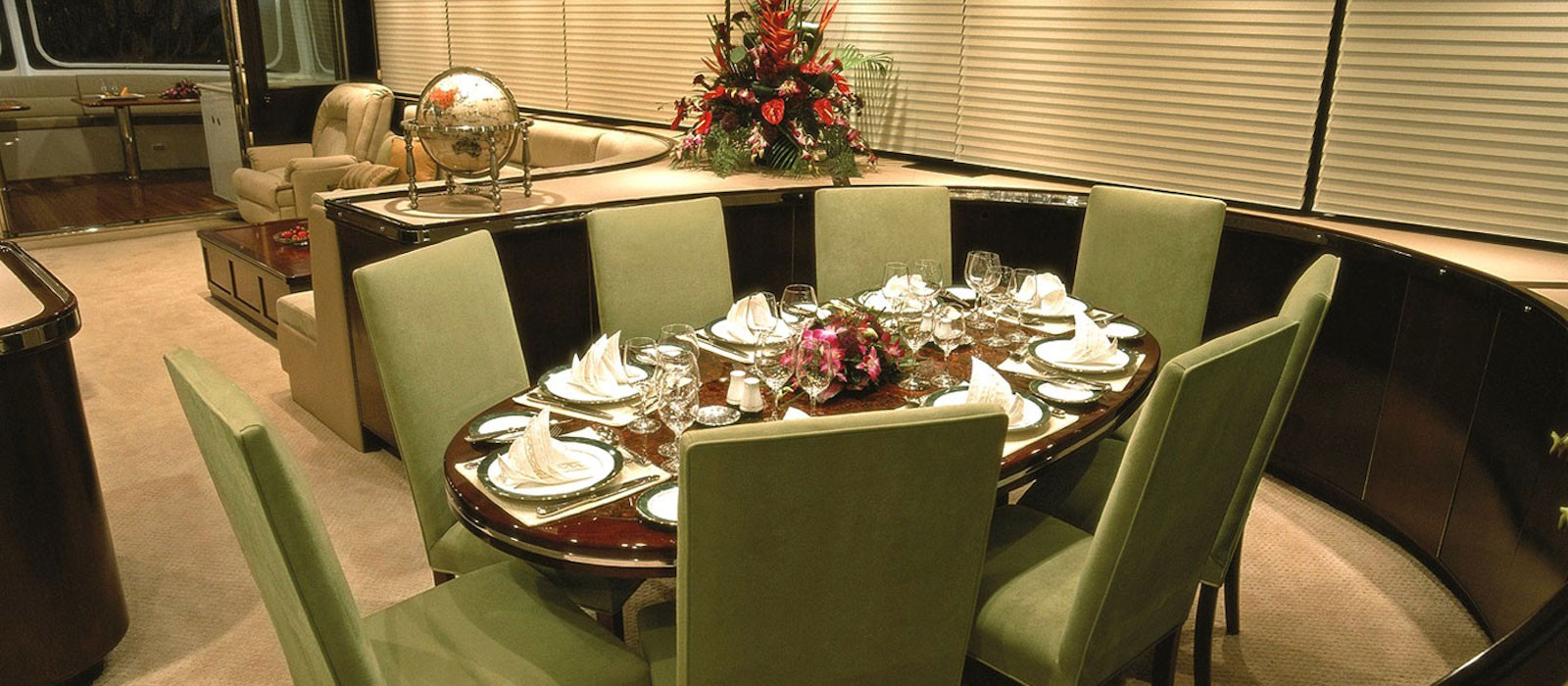formal dining setting on luxury boat hire on Emerald Lady