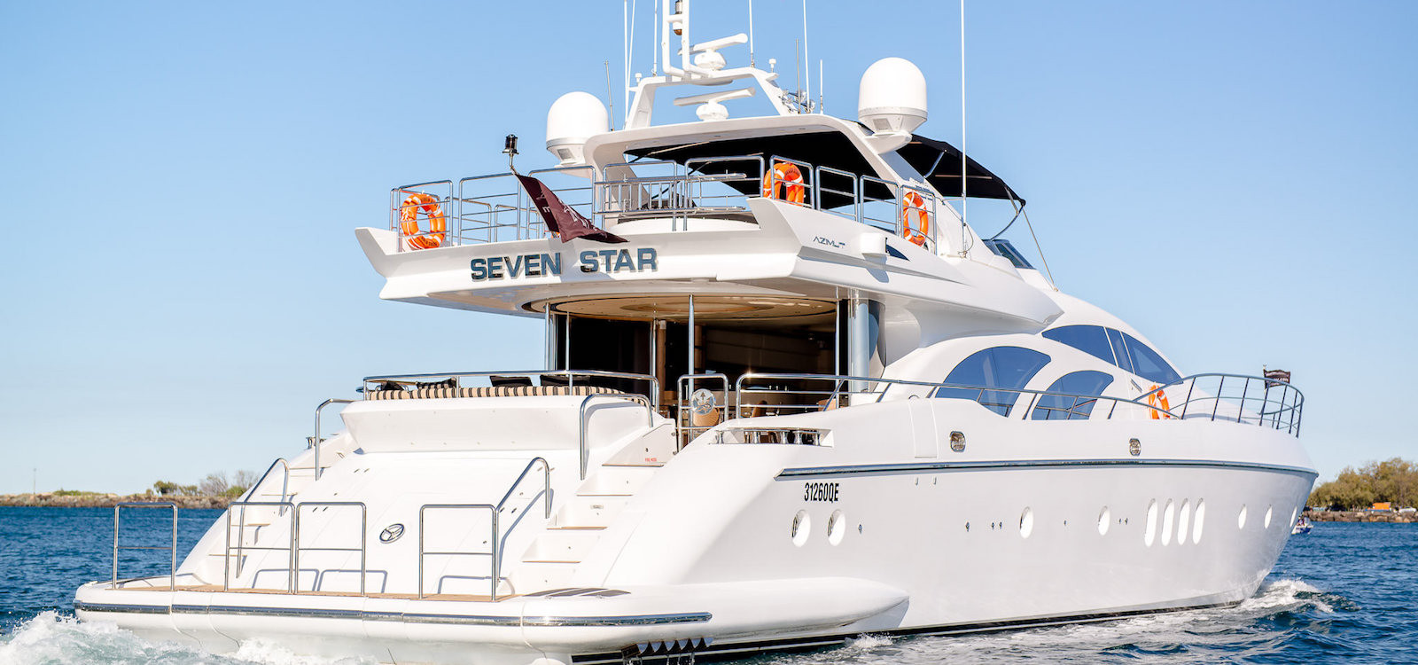 Stern view of luxury boat hire on Seven Star