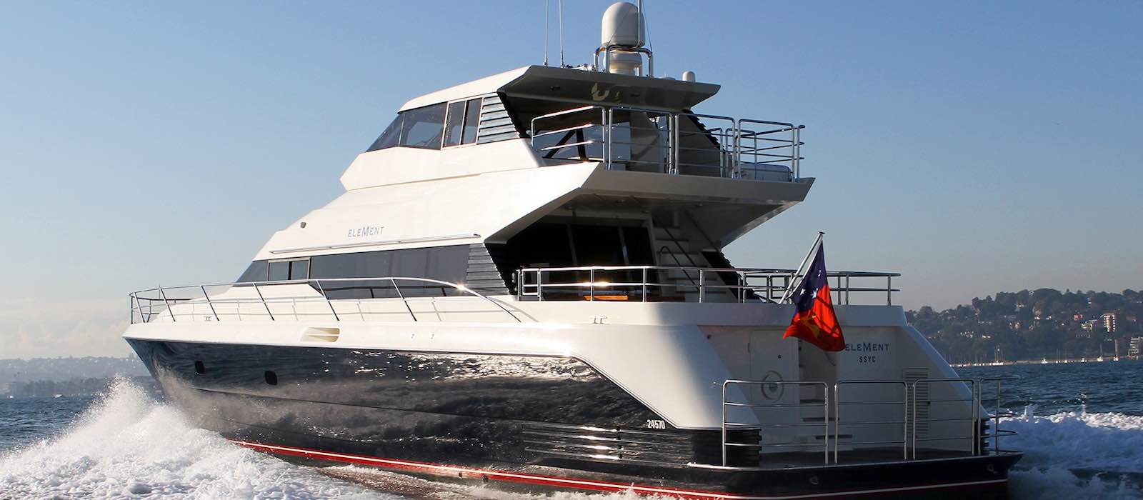 Stern view of luxury charter yacht Element
