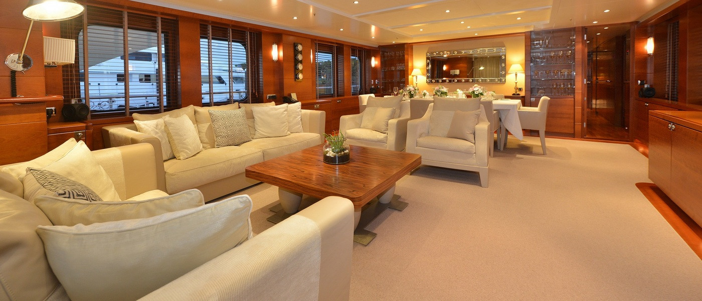 main saloon on luxury boat hire on Beluga