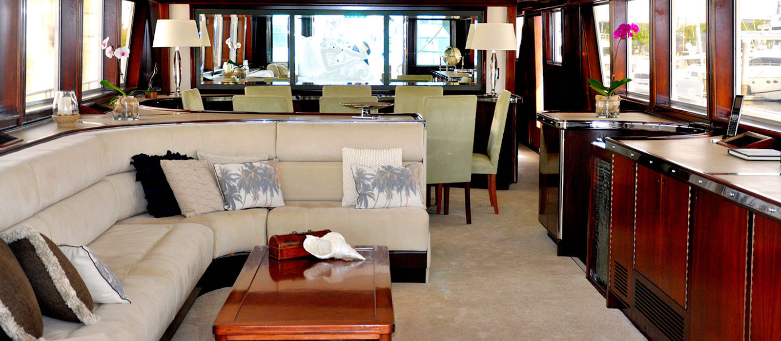 main saloon of luxury boat hire on Emerald Lady