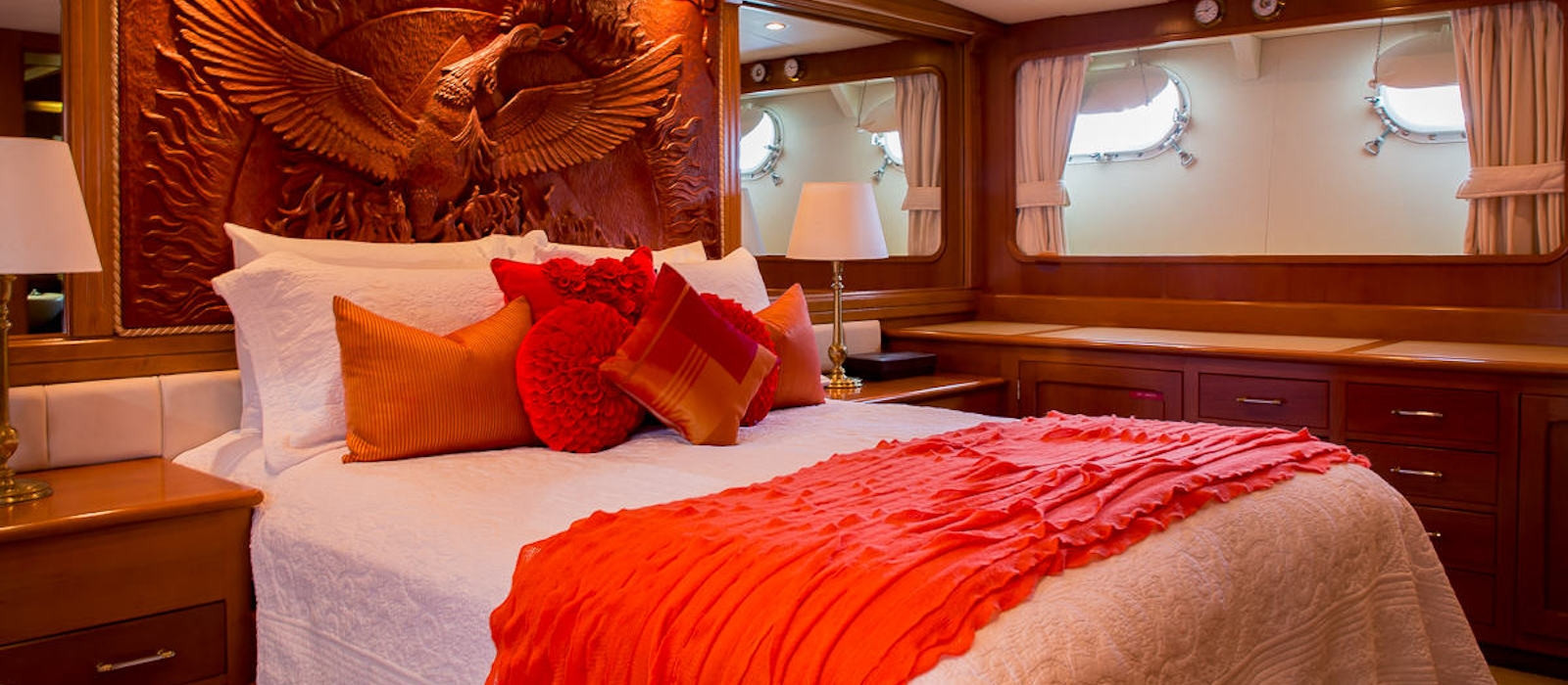 Master stateroom on Phoenix One super yacht hire