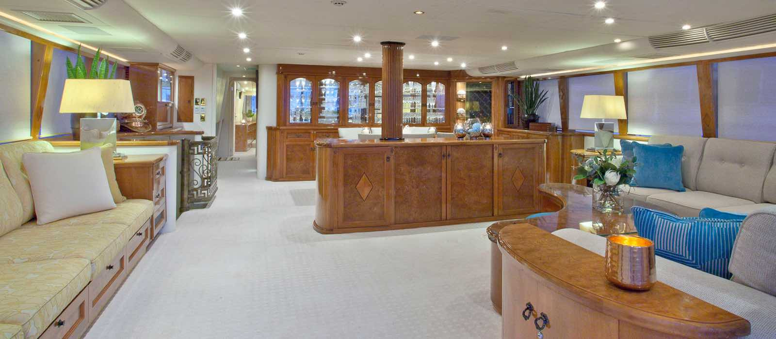 Elegant lounge on Oscar II luxury boat hire