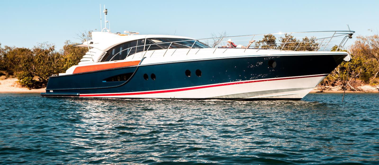 Side view of Crystal Blue luxury boat hire