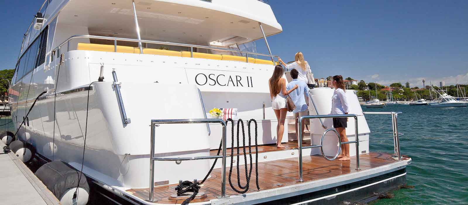 Rear swim platform on Oscar II superyacht hire