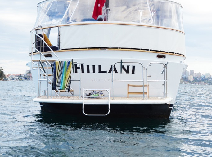 rear view of luxury boat hire on Hiilani