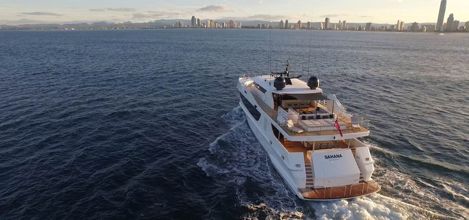 Stern view of Sahana luxury boat hire