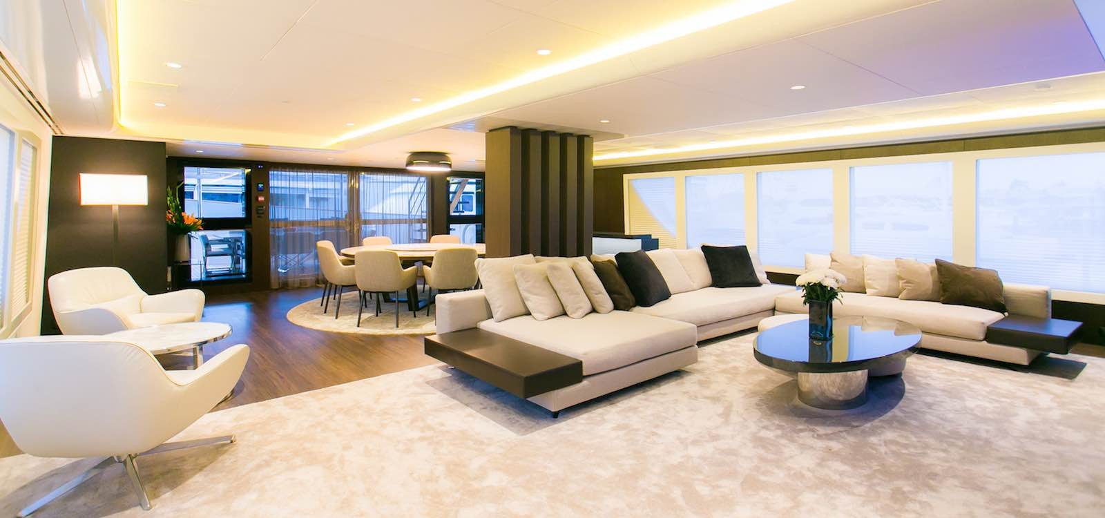 Spacious lounge on Sahana luxury boat hire