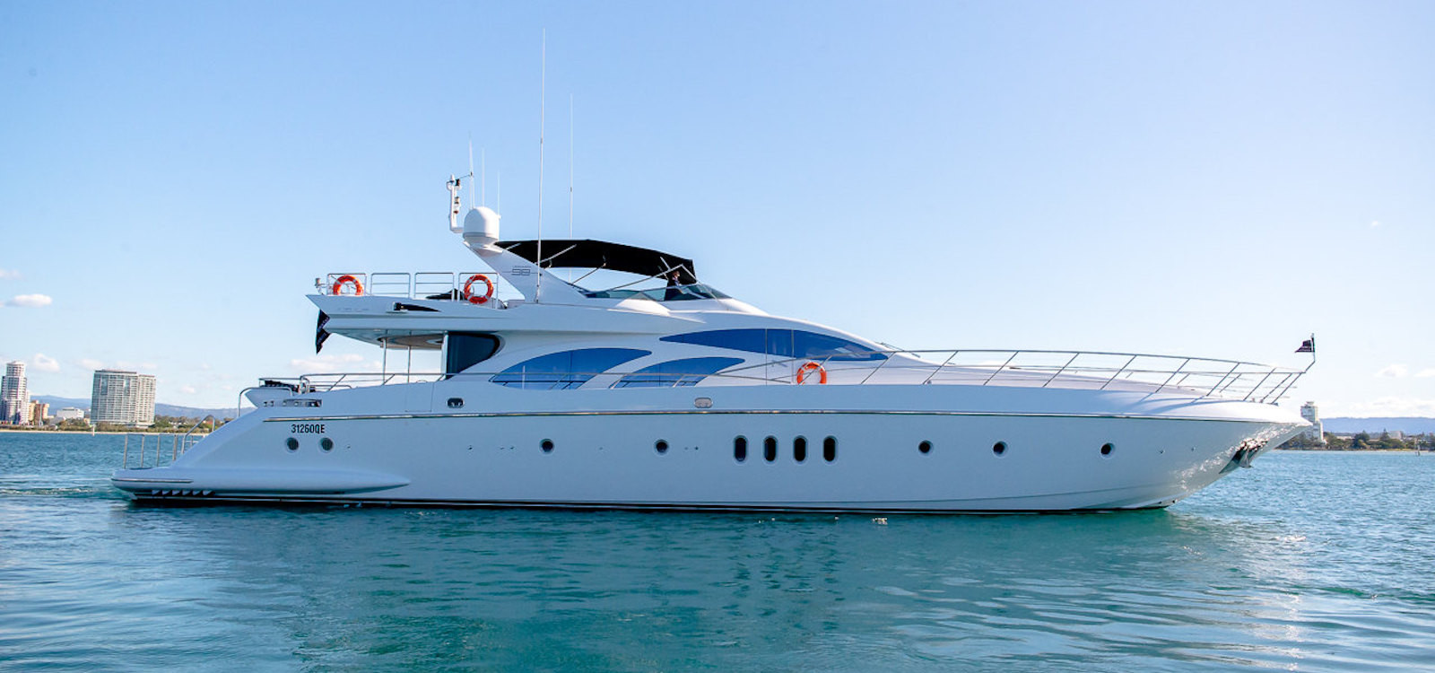 Side view of luxury boat hire on Seven Star