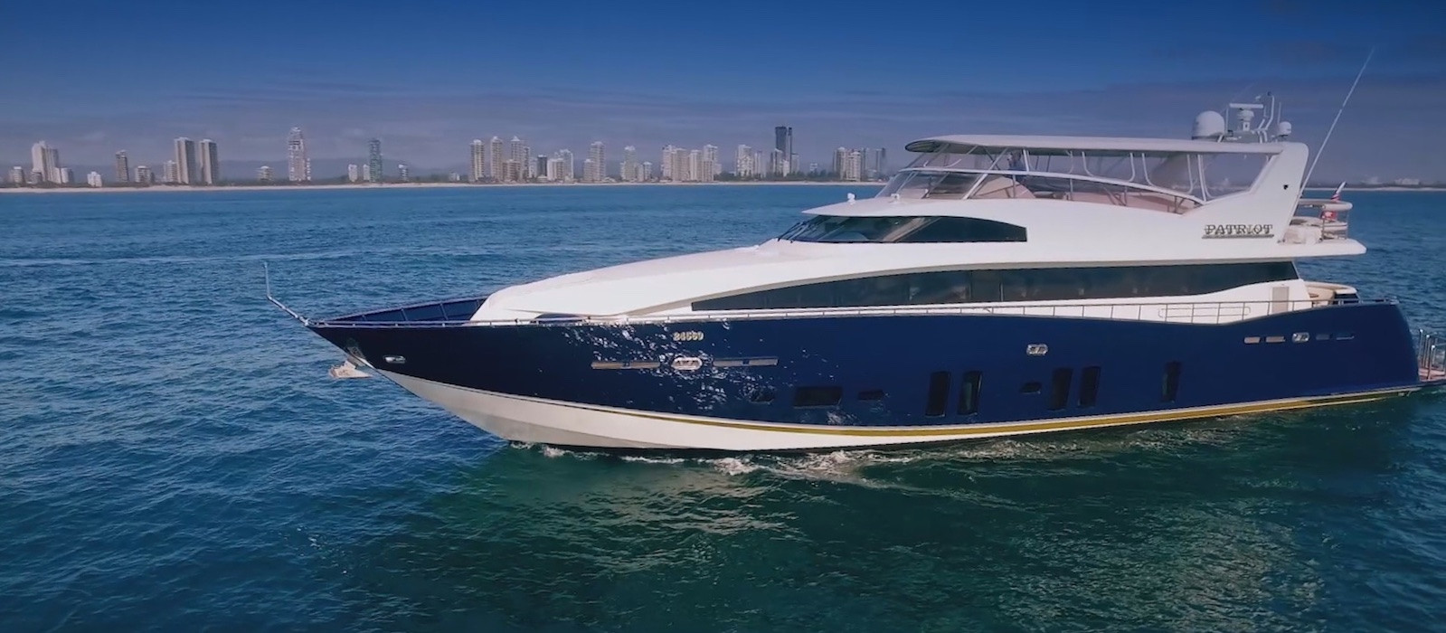 Side view of Patriot 1 super yacht hire 