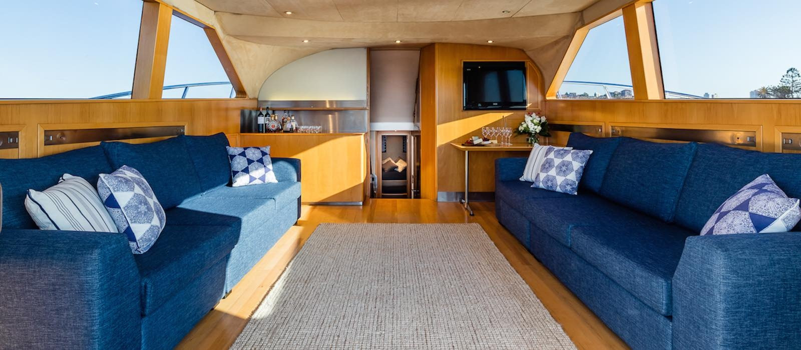 Main saloon on State of The Art luxury boat hire