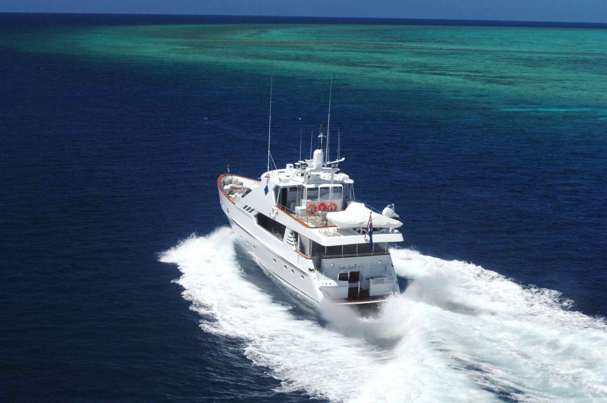 Stern view of Galaxy I luxury boat hire