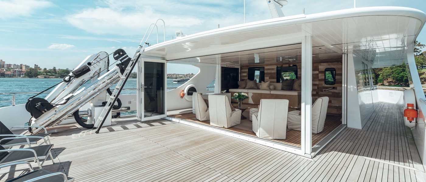 Luxury boat hire on Tango top sunny deck