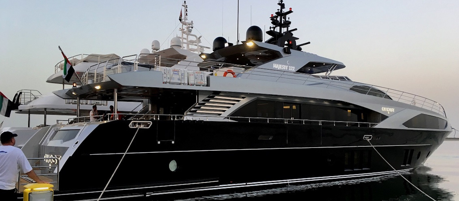 Ghost II superyacht hire at the dock