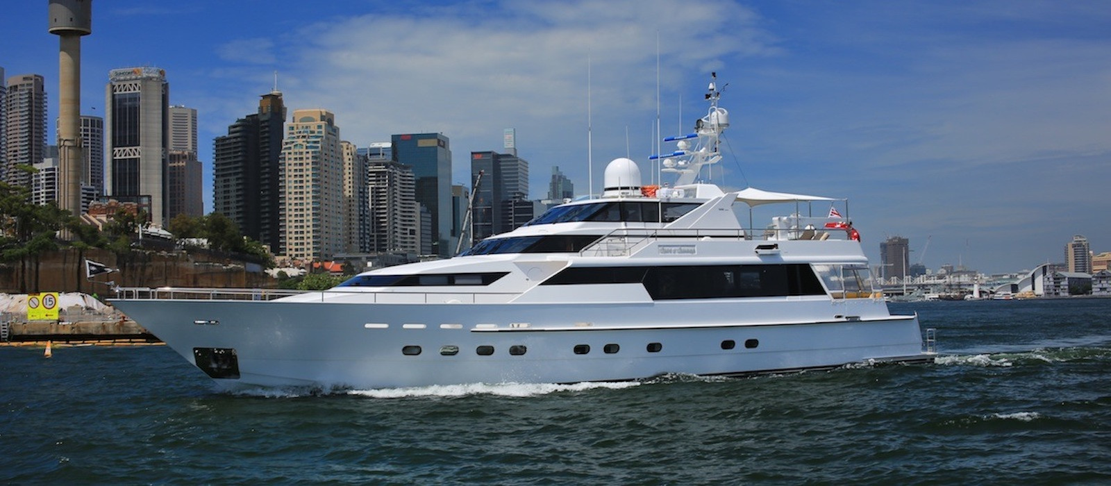 Cityscape background on Oscar II superyacht hire