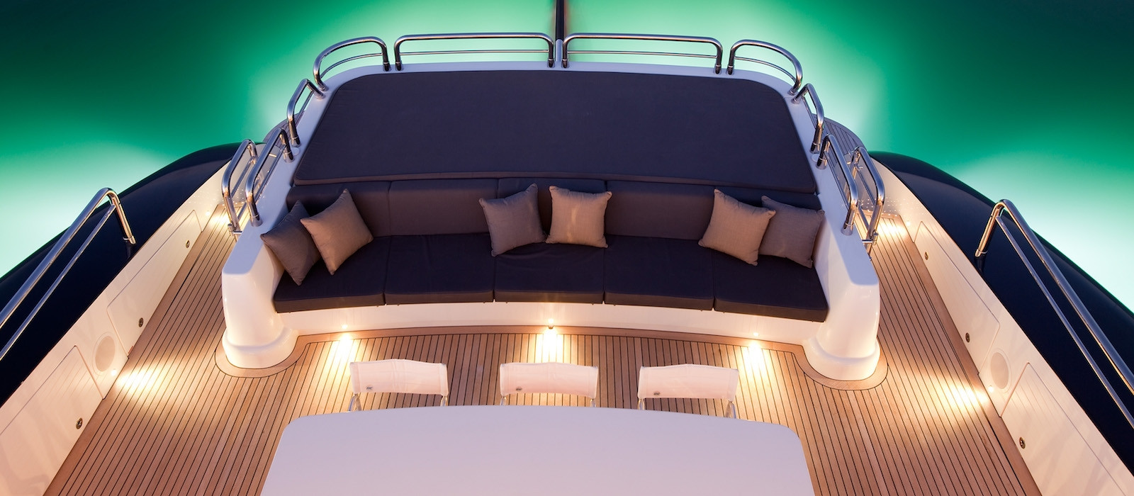 Quantum super yacht hire with night lights on