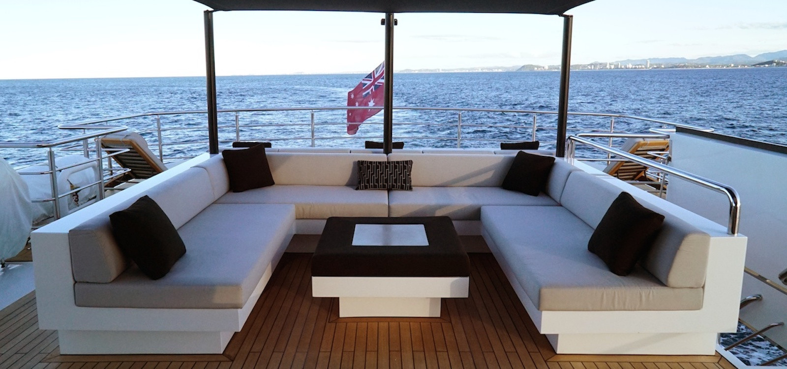 Open air lounges on Sahana luxury boat hire